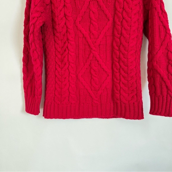 Aran Crafts Ireland Cable Knit Turtleneck Size S Merino Wool Ruby Red - Picture 4 of 9